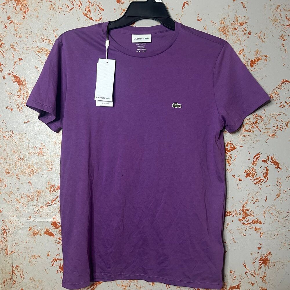 Lacoste Purple Pima Cotton T-Shirt Mens M NWT Croc Logo Tee